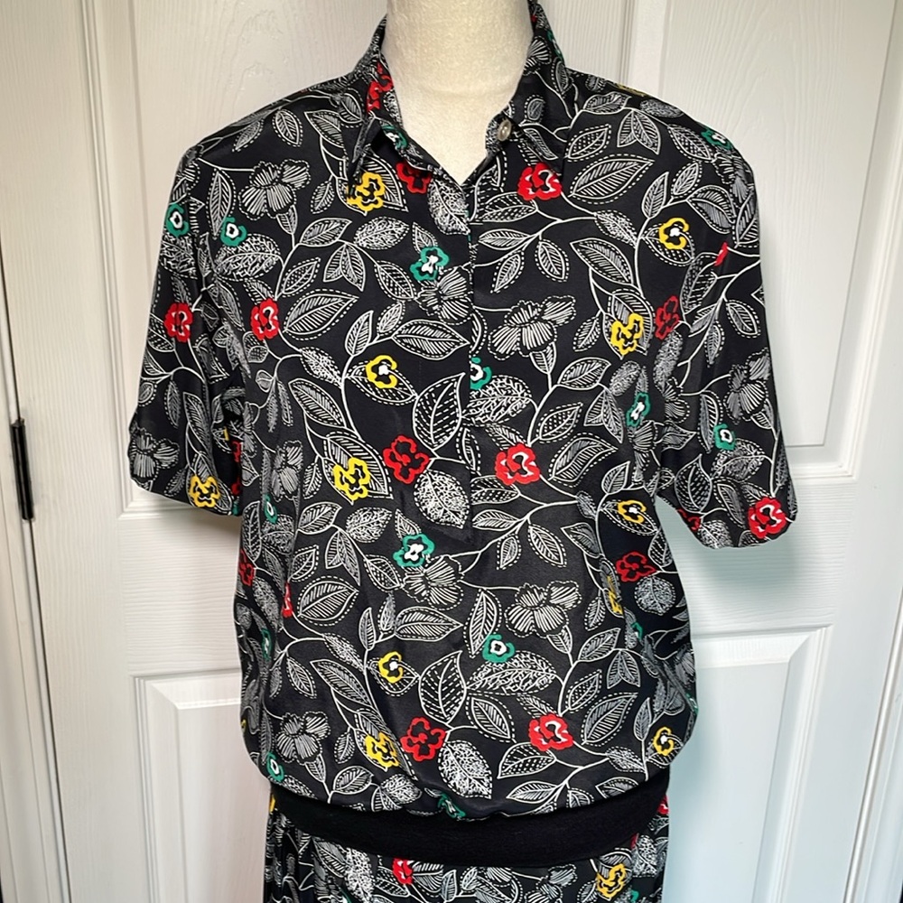 Vintage Alfred Dunner Floral Matching Skirt & Top Set Size 12/14